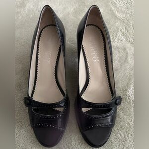 Franco Sarto Black Leather Peep Toe Pumps Size 8